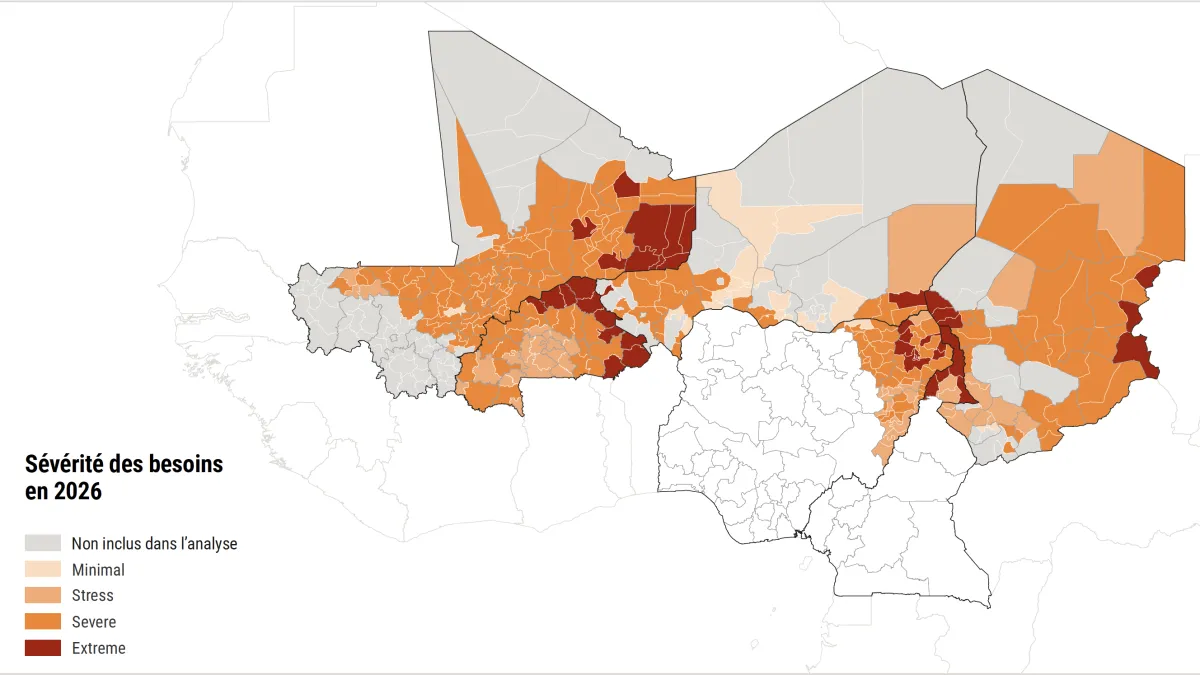 Sahel: carte des besoins humanitaires 2026 - source: OCHA