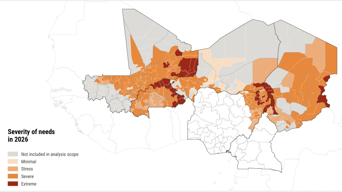 Sahel - 2026 Humanitarian Needs & Requirements map - source: OCHA
