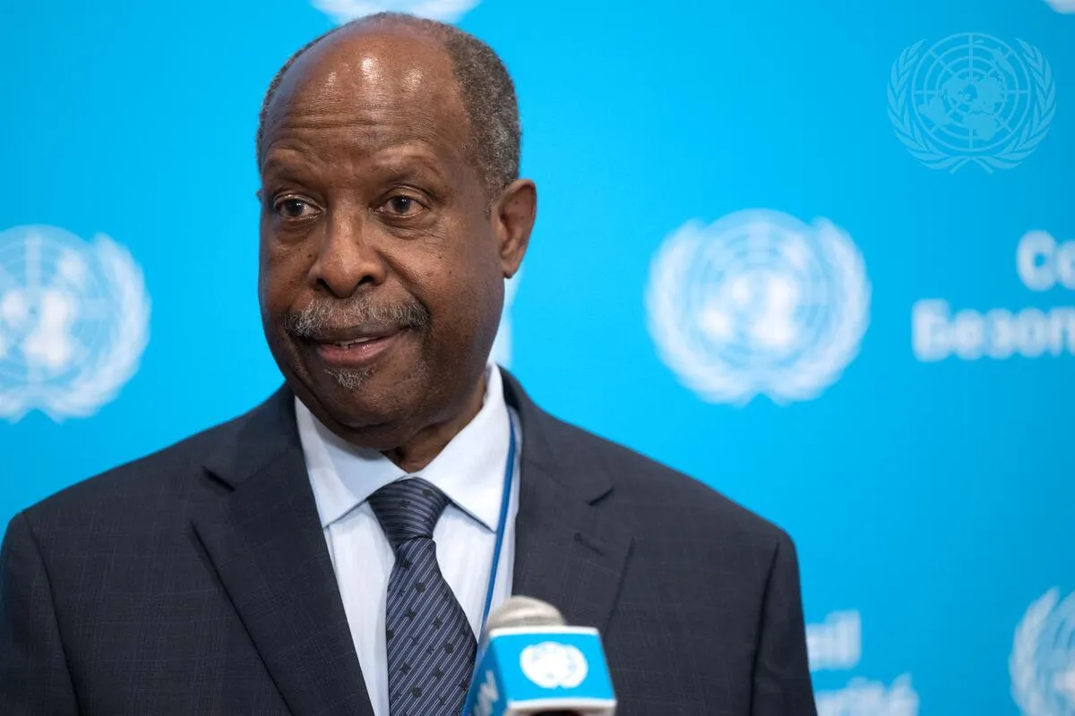 Leonardo Santos Simão, Special Representative of the Secretary-General and Head of the United Nations Office for West Africa and the Sahel, briefs reporters after the Security Council meeting on peace consolidation in West Africa.
