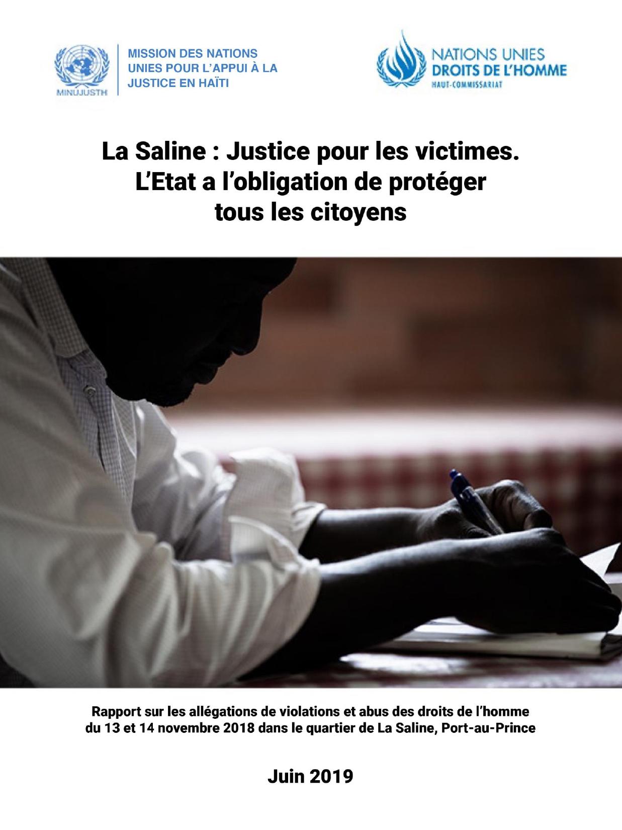 Rapport - La Saline - Justice pour les victimes. L'Etat a l'obligation de proteger tous les citoyens