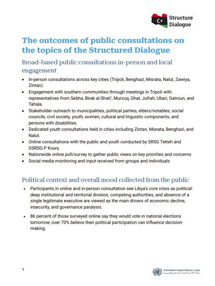 First page of UNSMIL SD Public Consultations Results