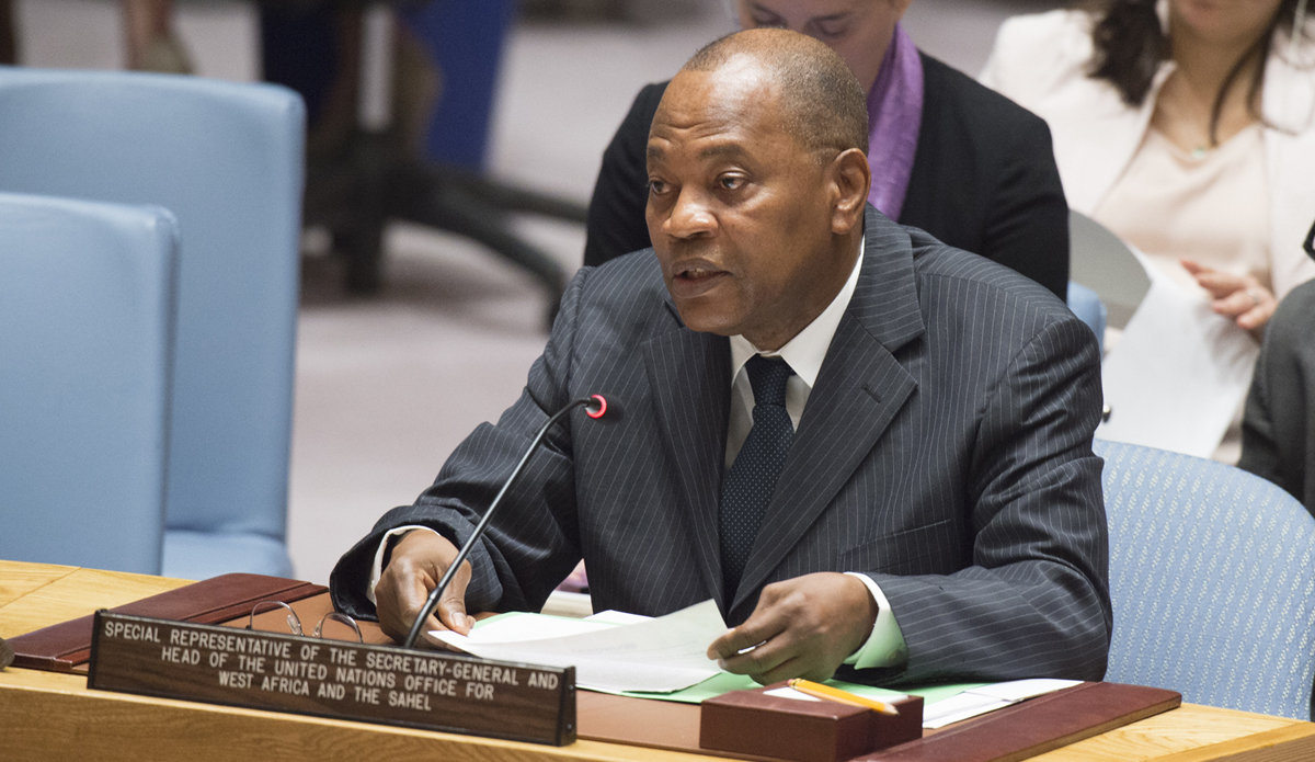 SRSG Mohammed Ibn Chambas fait son briefing au Conseil de Sécurité sur la situation de l'Afrique de l'Ouest et le Sahel. 13 Juillet 2017 - Nations Unies, New York.