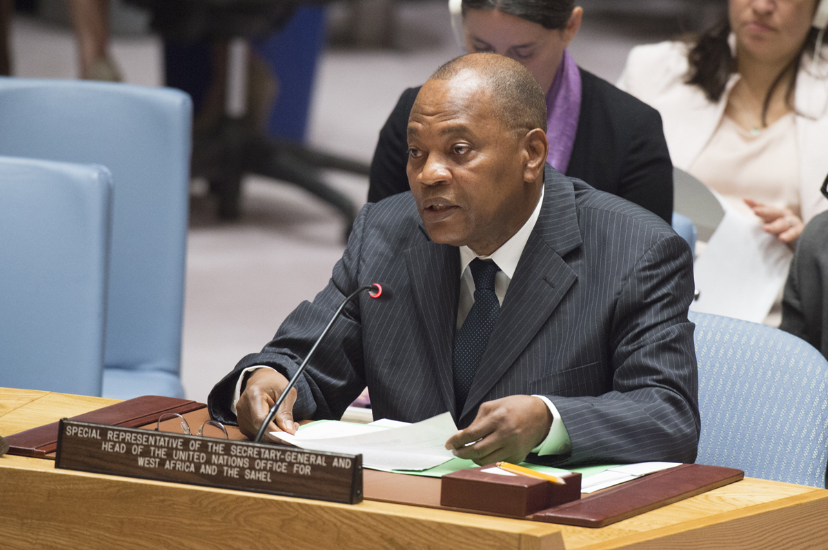   SRSG Mohammed Ibn Chambas fait son briefing au Conseil de Sécurité sur la situation de l'Afrique de l'Ouest et le Sahel. 13 Juillet 2017 - Nations Unies, New York.